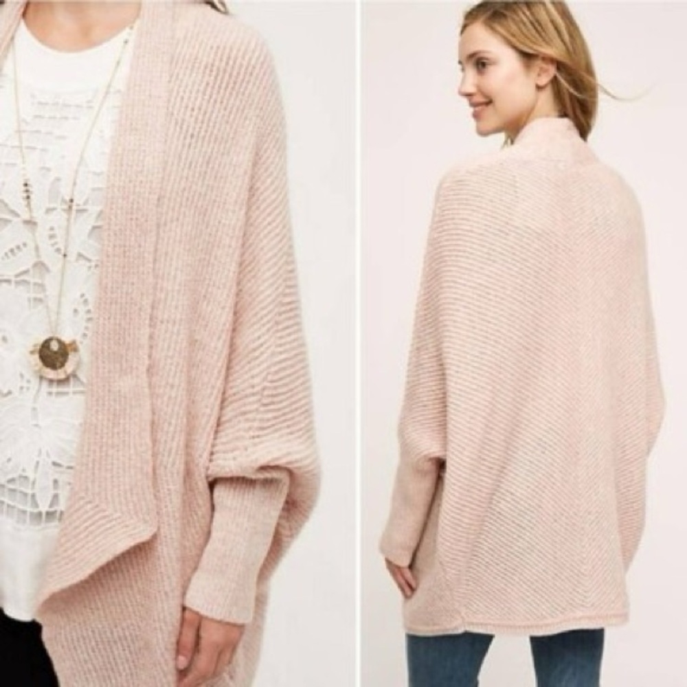 Anthropologie Blush Pink Ribbed Open Cardigan